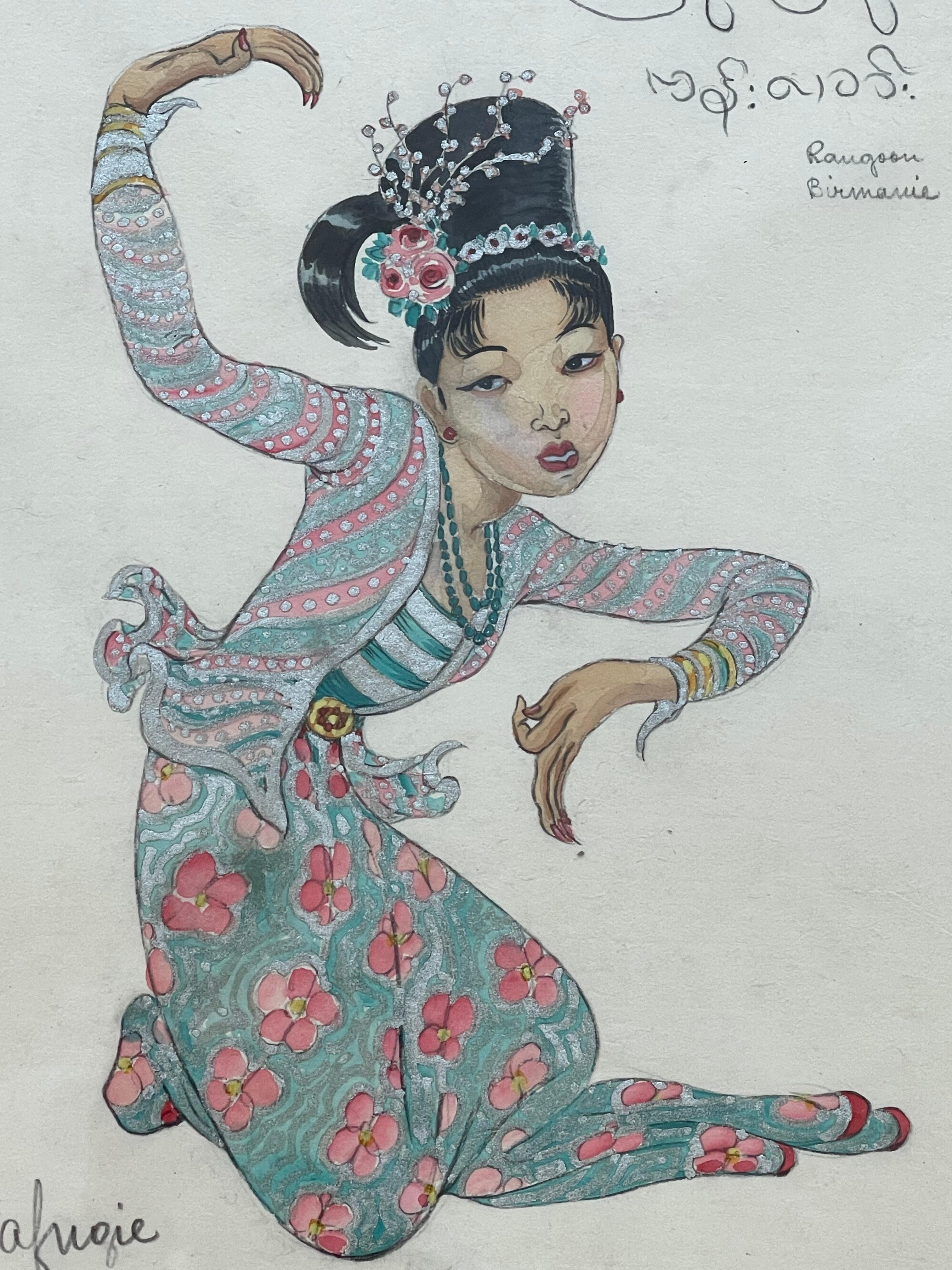 Gouache of a Burmese dancer, Léa LAFUGIE (1890-1972) For Sale 2