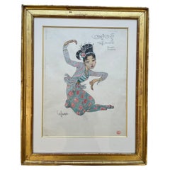 Antique Gouache of a Burmese dancer, Léa LAFUGIE (1890-1972)