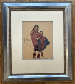 Léa LAFUGIE (1890-1972),  gouache of a Tibetan woman and child