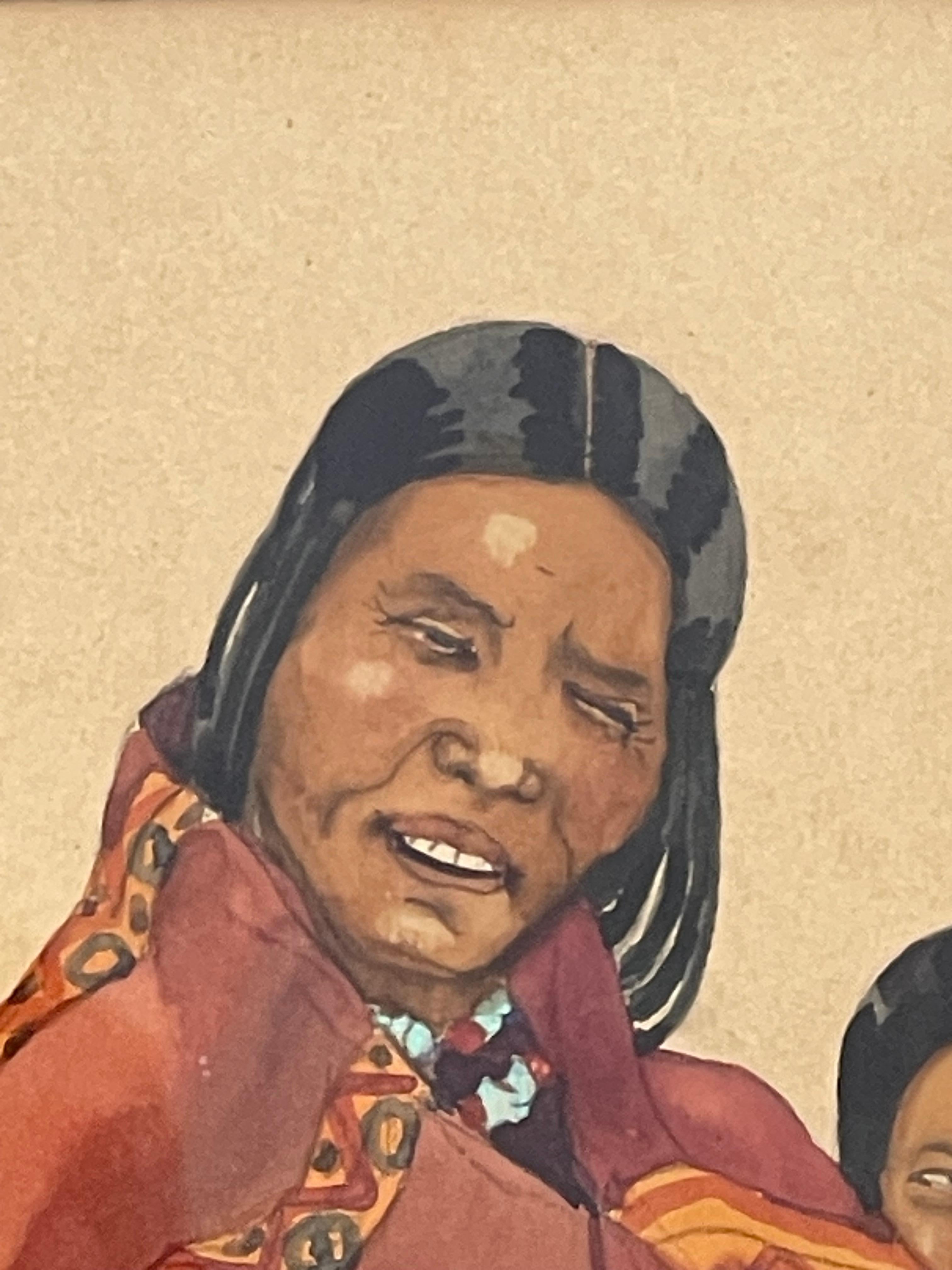 Early 20th Century  Gouache of a Tibetan woman and child, Léa LAFUGIE (1890-1972) For Sale