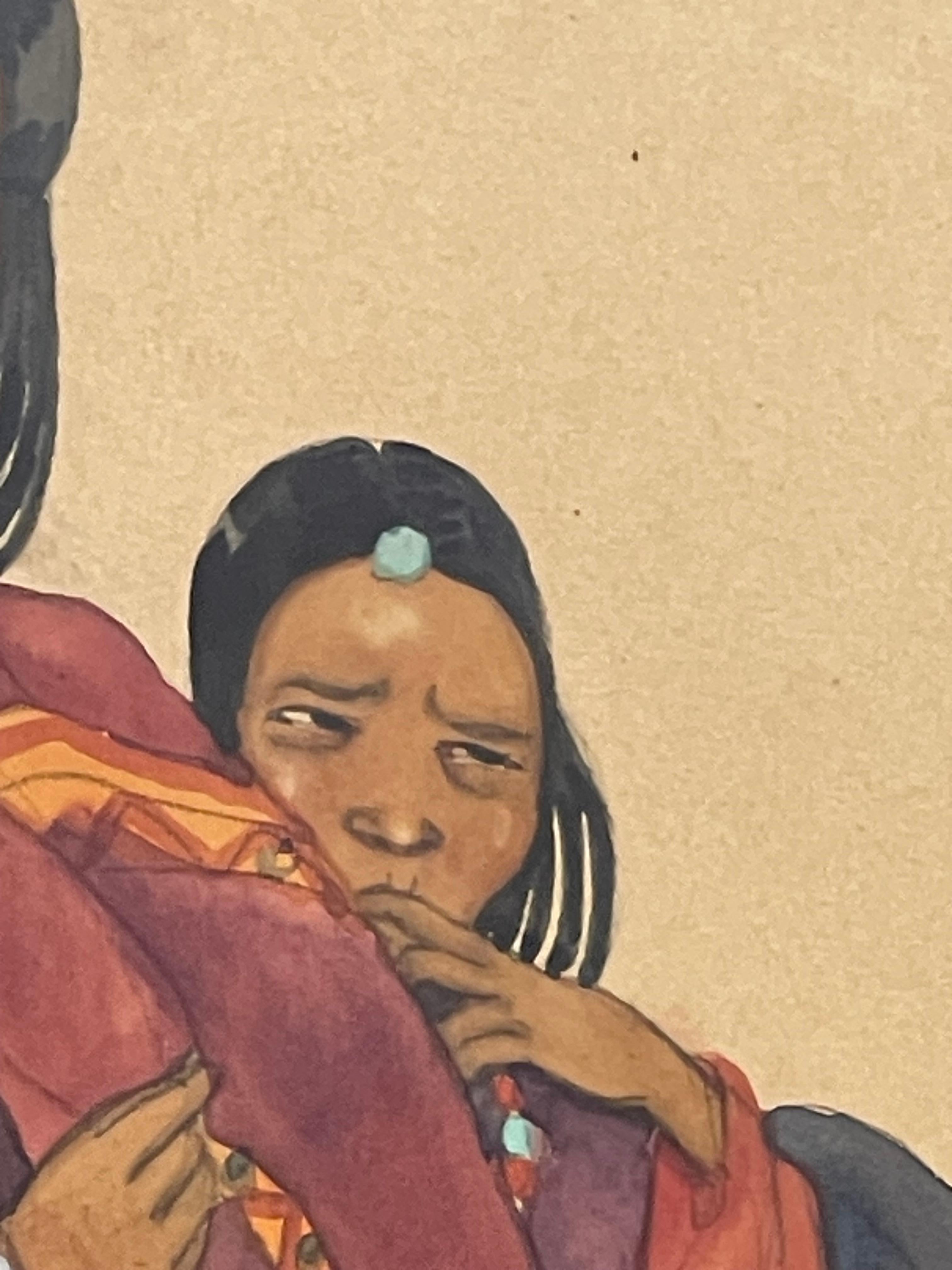 Paper  Gouache of a Tibetan woman and child, Léa LAFUGIE (1890-1972) For Sale
