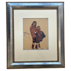 Antique  Gouache of a Tibetan woman and child, Léa LAFUGIE (1890-1972)