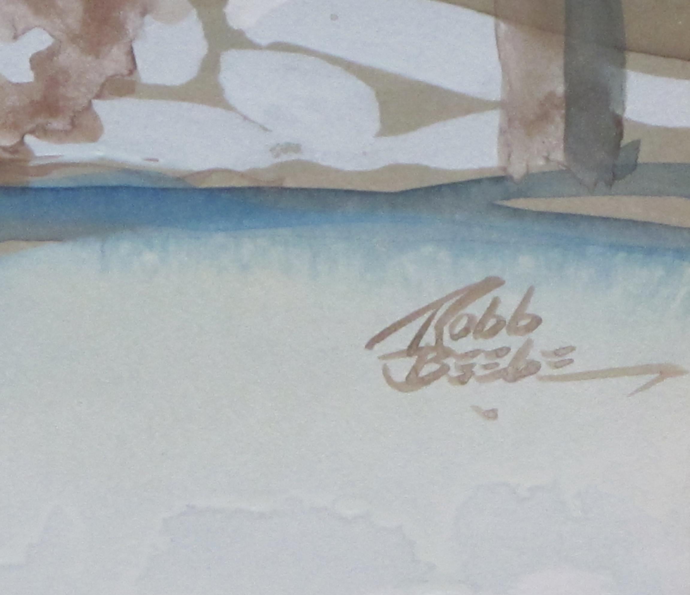 Gouache auf Papier mit einer stimmungsvollen winterlichen Waldszene, signiert Robb Beebe (amerikanisch) im Angebot