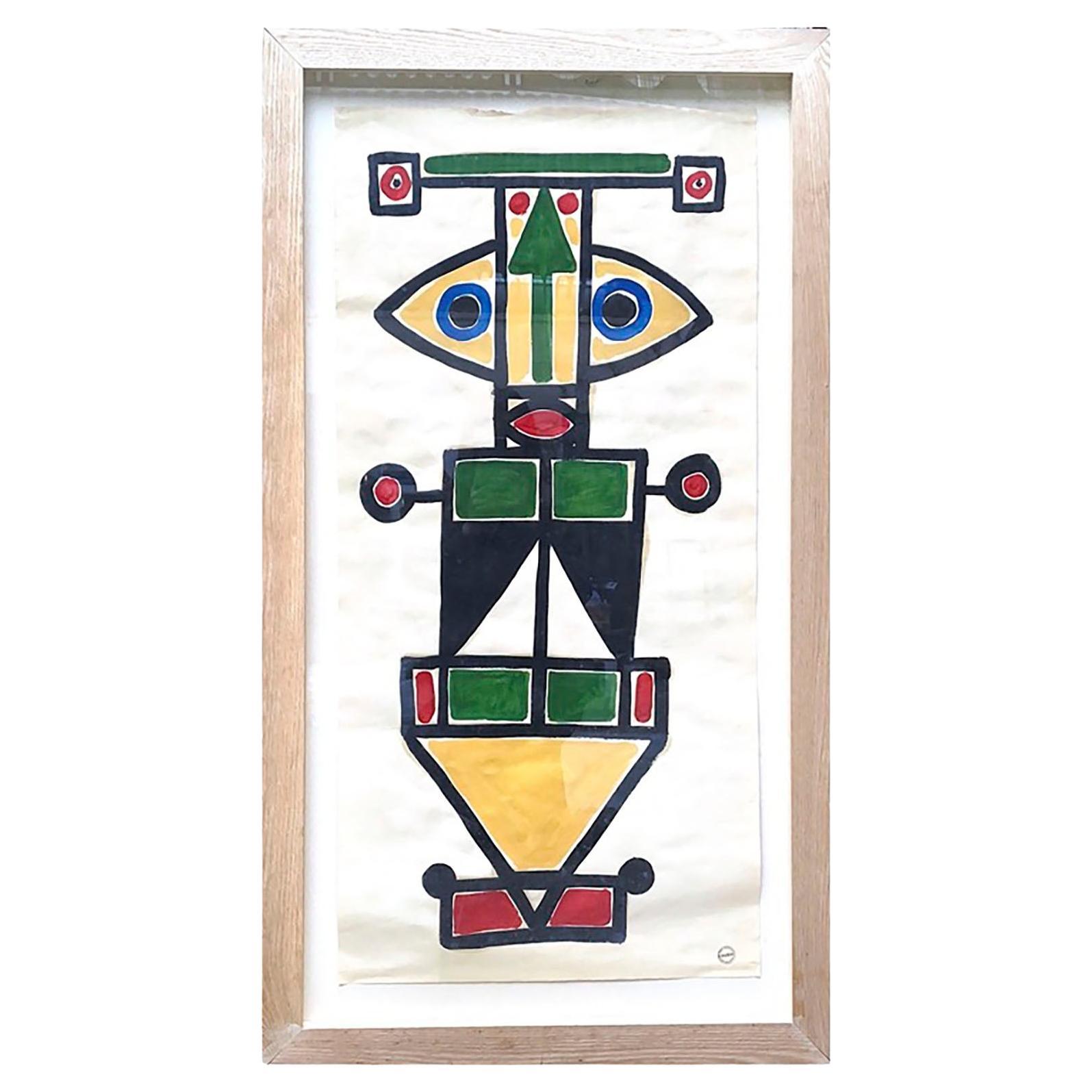 Gouache auf Papier „Totem 2“ – Albert Chubac 