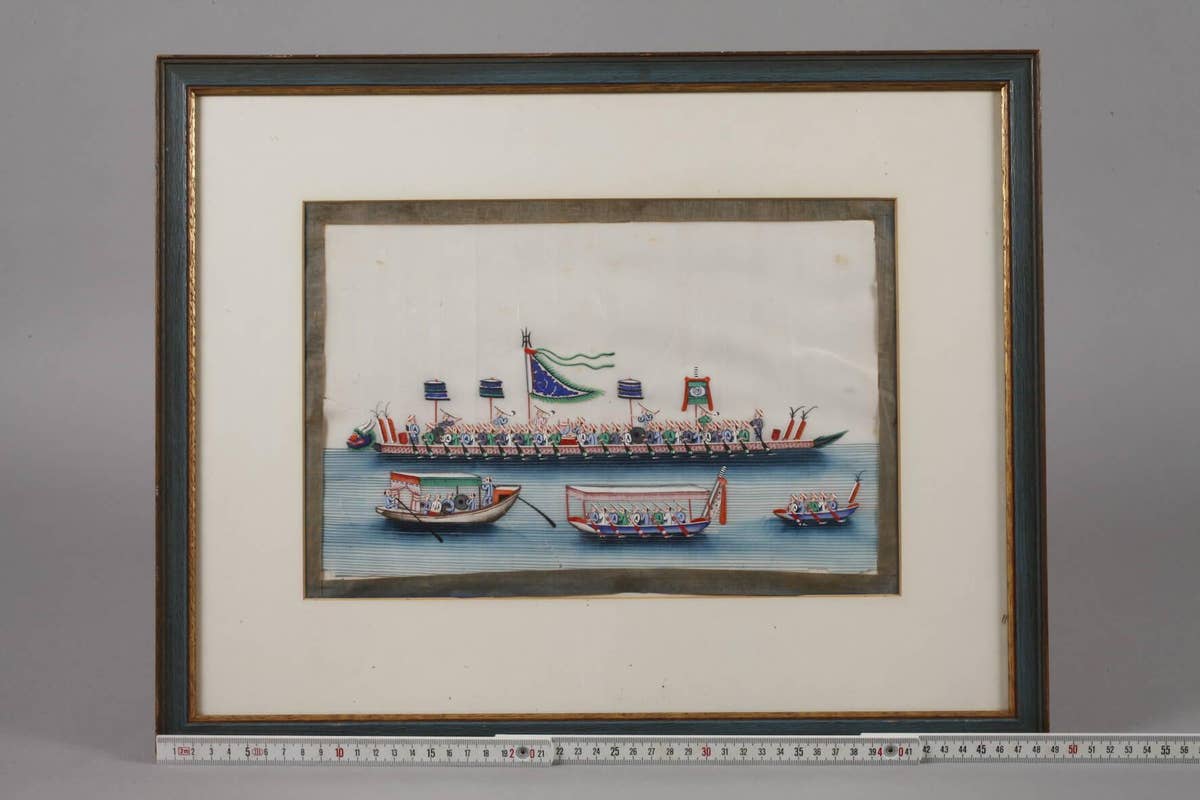 Gouache on Ricepaper of the Chinese Imperial Dragon Boat, 19th Century