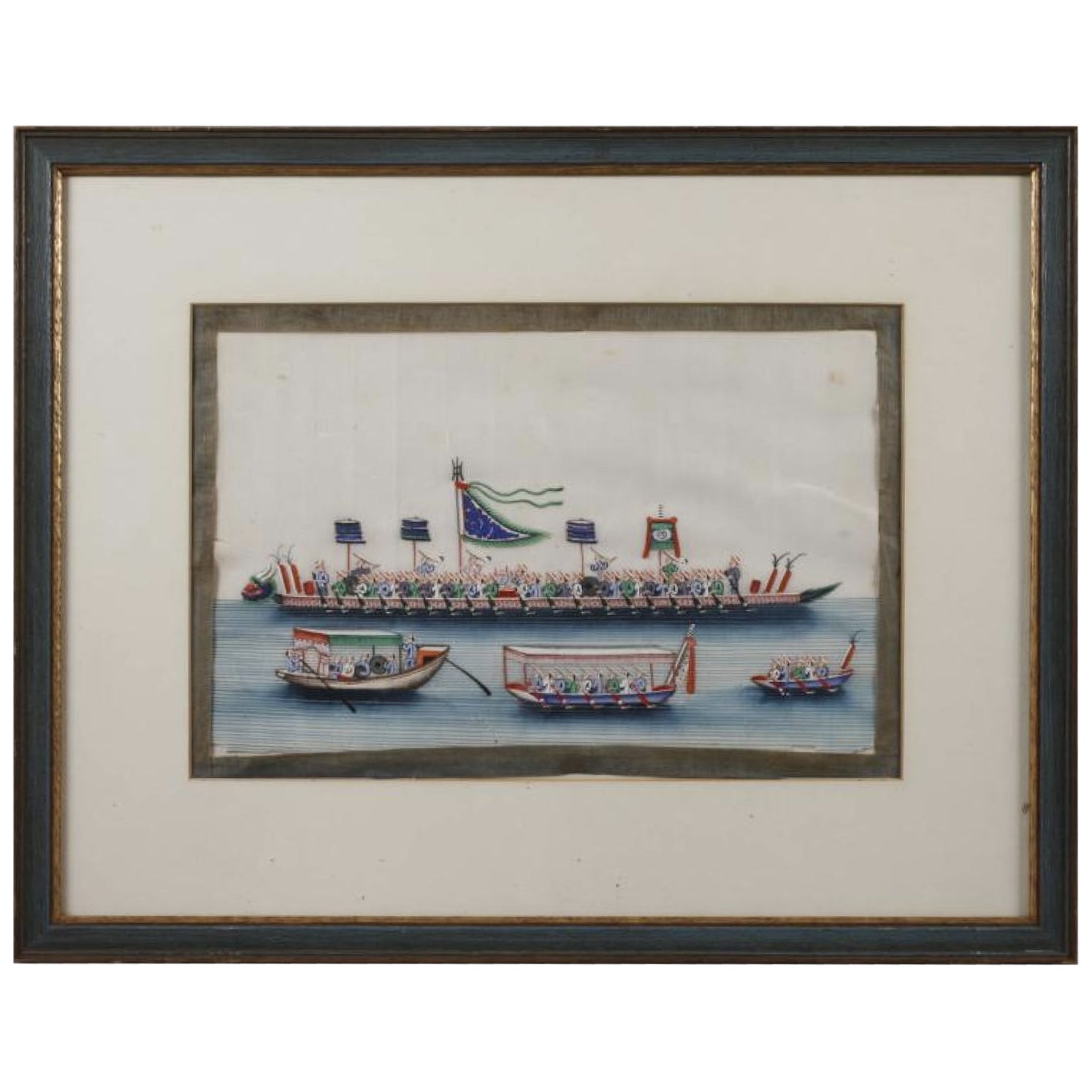 Guazzo su carta di riso raffigurante la Barca del Drago imperiale cinese, XIX secolo