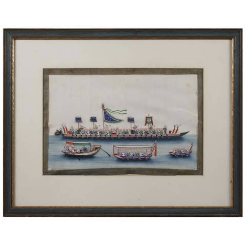 Gouache on Ricepaper of the Chinese Imperial Dragon Boat, 19th Century