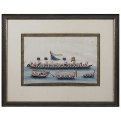 Gouache on Ricepaper of the Chinese Imperial Dragon Boat, 19th Century