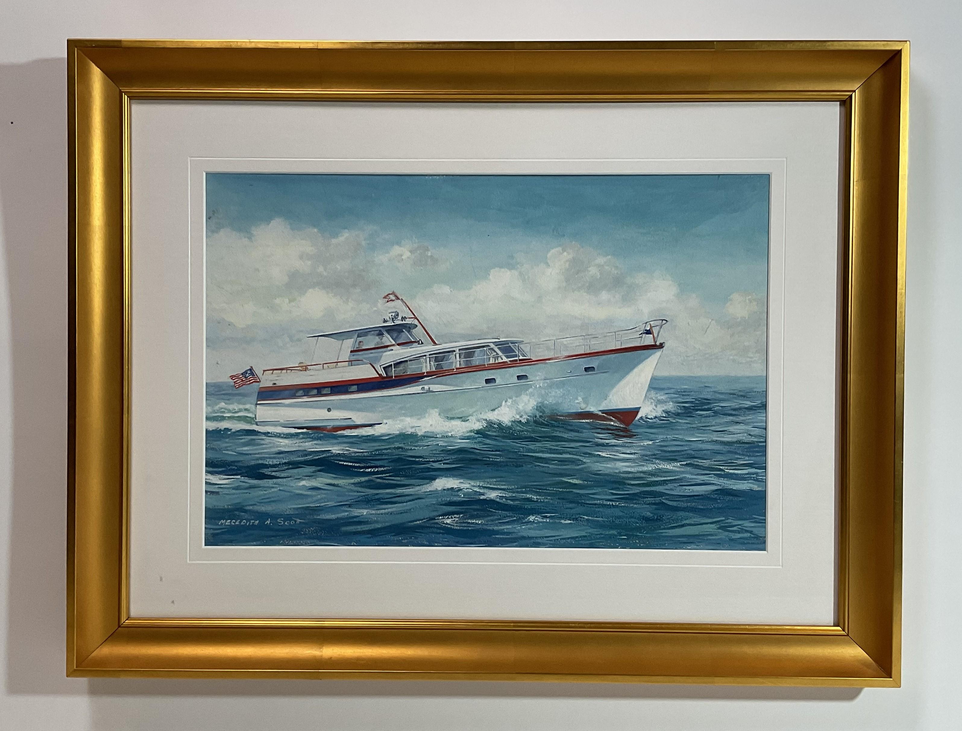 Dipinto a guazzo di uno yacht di Meredith A. Scott in vendita 6