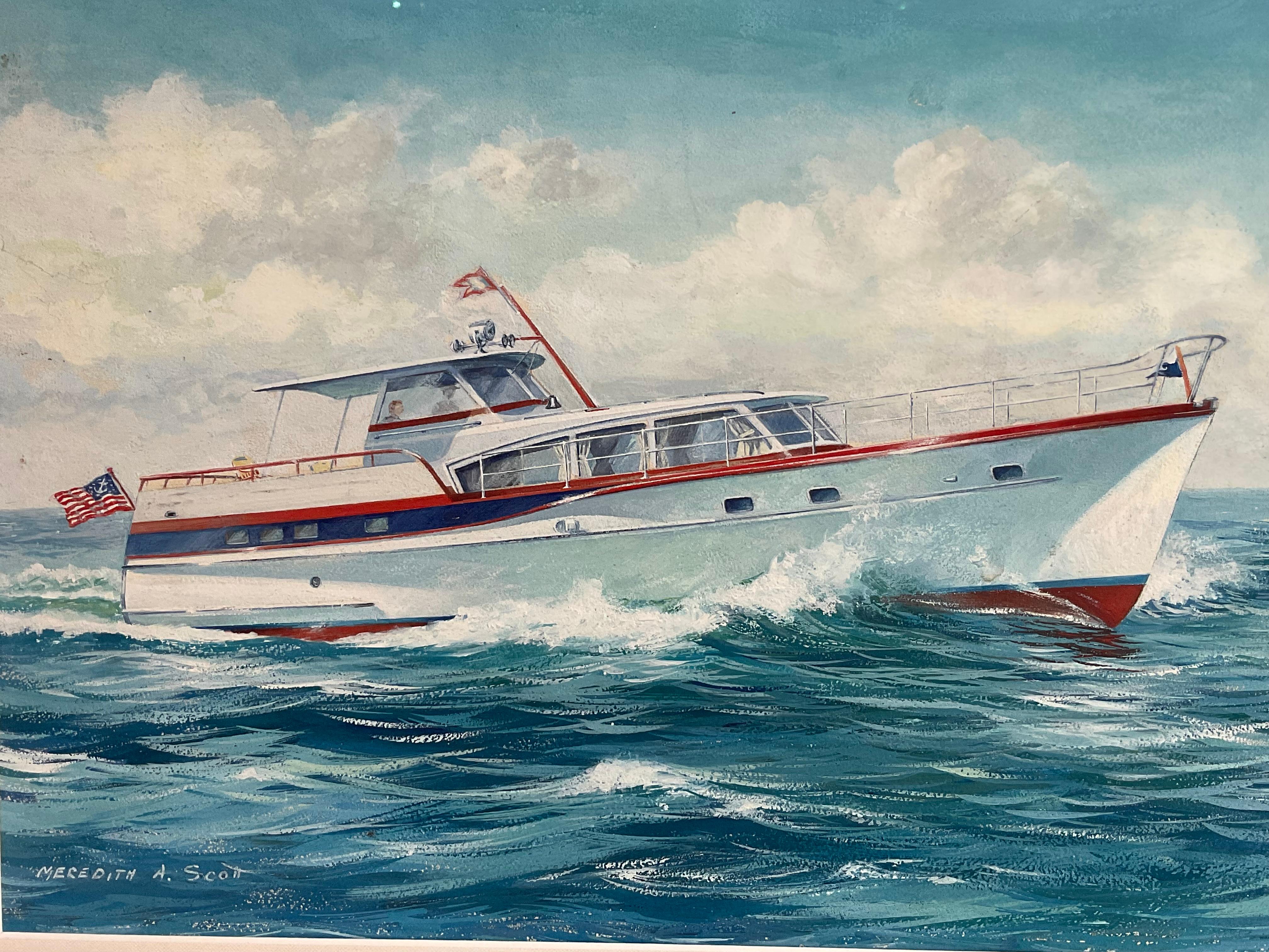 Dipinto a guazzo di uno yacht di Meredith A. Scott In condizioni buone in vendita a Norwell, MA