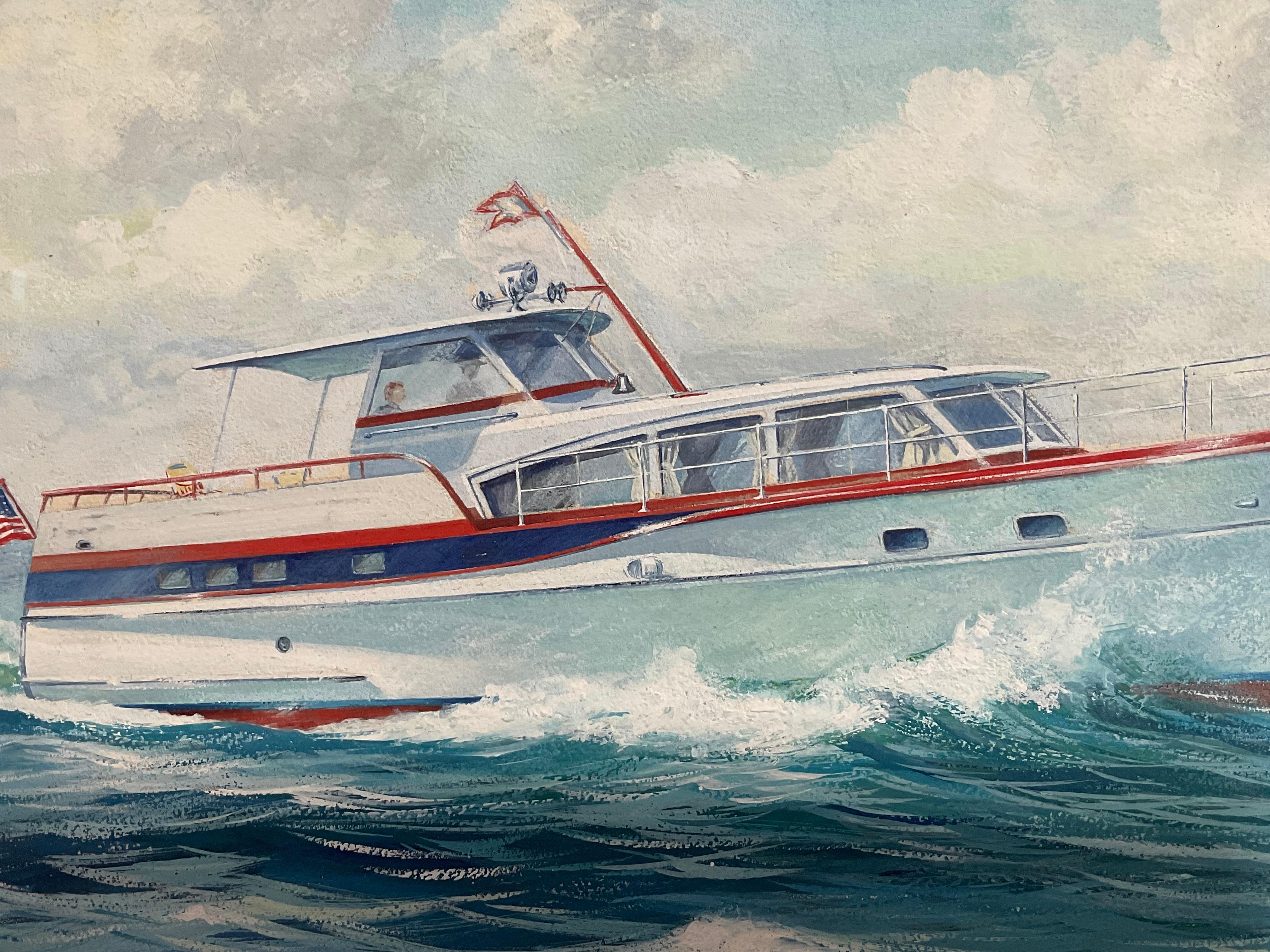 Tela Dipinto a guazzo di uno yacht di Meredith A. Scott in vendita