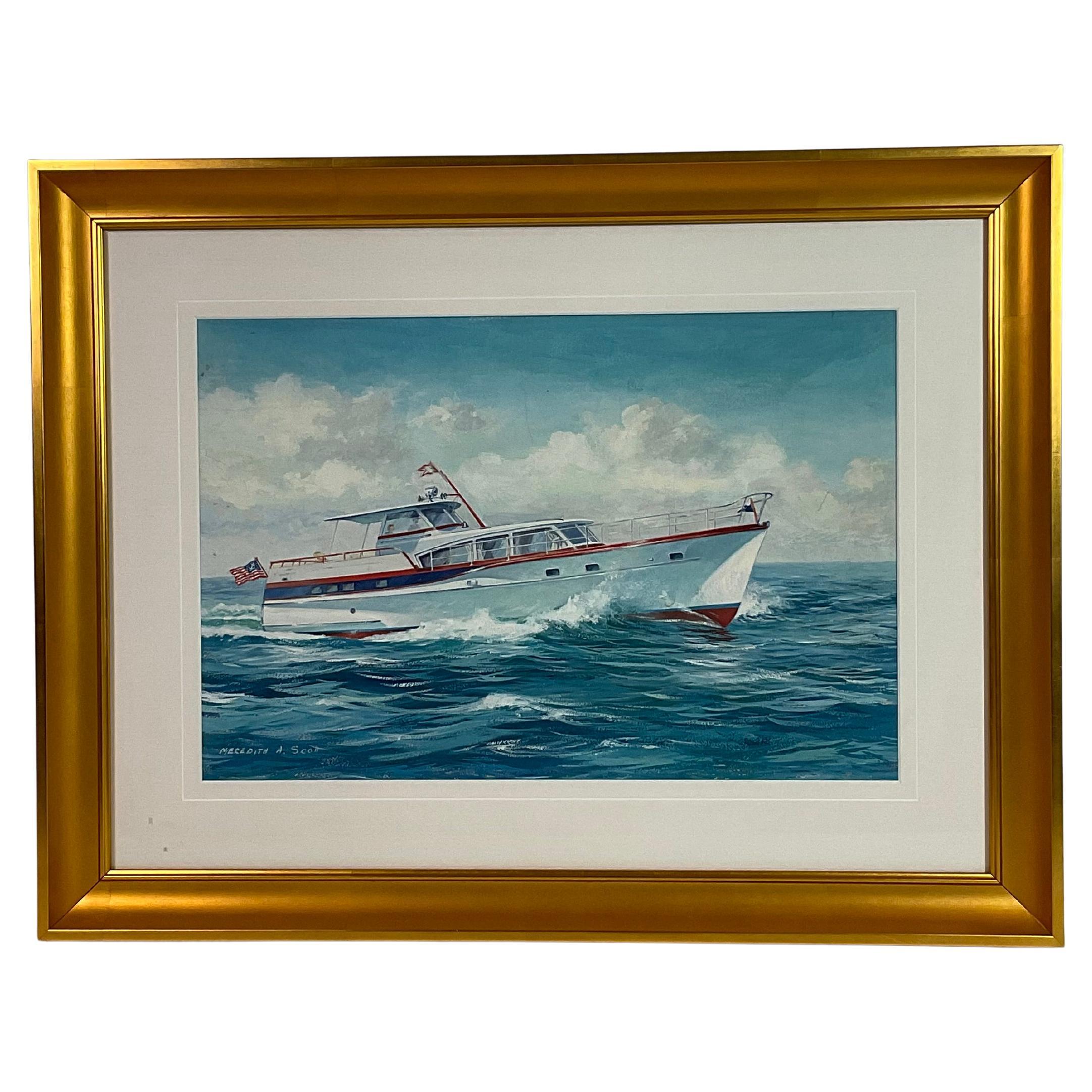 Gouache Paint of a Yacht by Meredith A. Scott