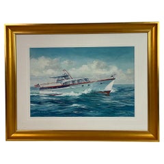Peinture à la gouache d'un yacht de Meredith A. Scott