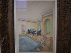 Gouache Painting of an Bauhaus/ Art Deco Interior Scene, Impressionism Frame