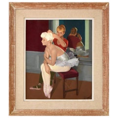 Gouache Painting of Two Young Ballerinas Guy Seradour  1940 France