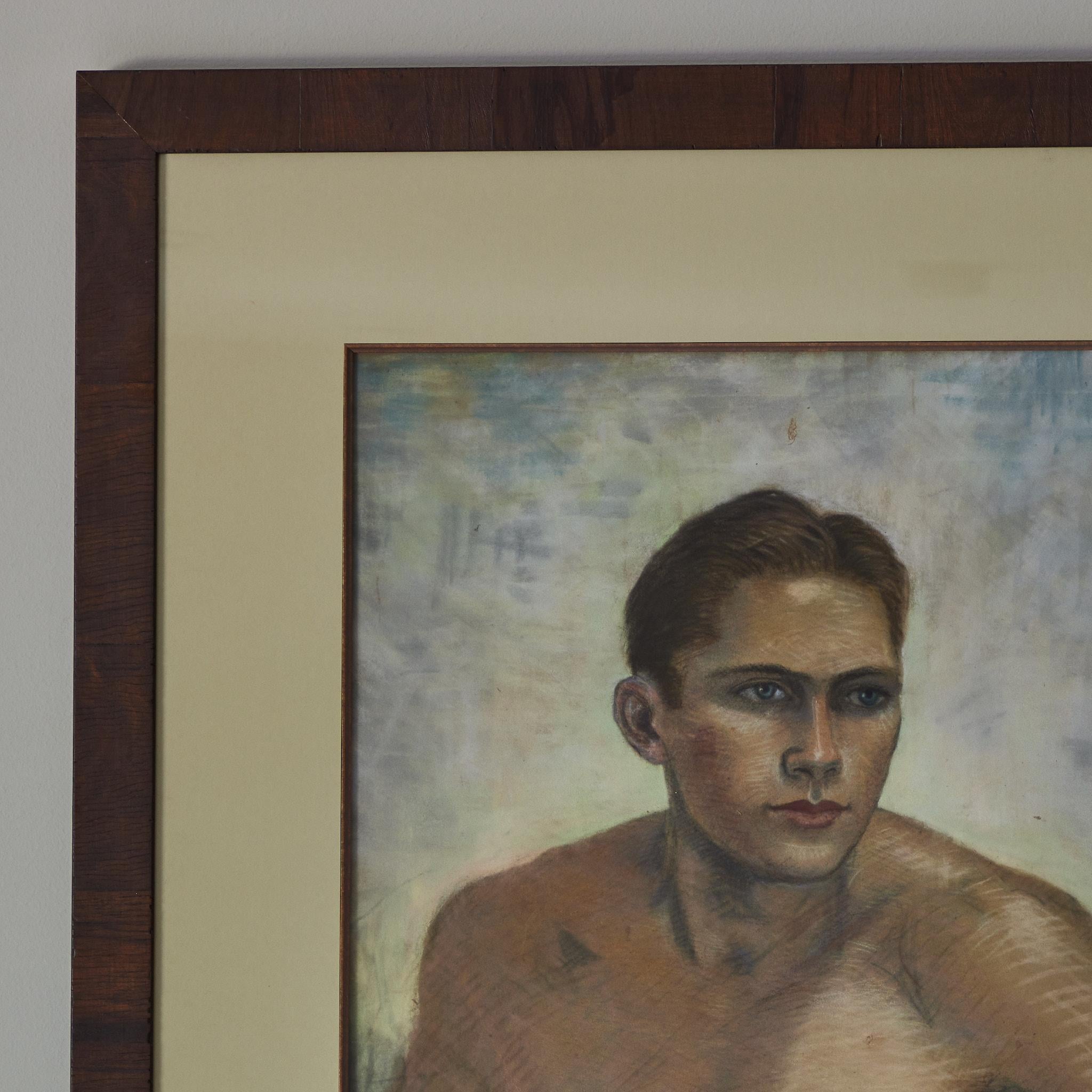 Américain Peinture à la gouache d'un jeune homme en vente