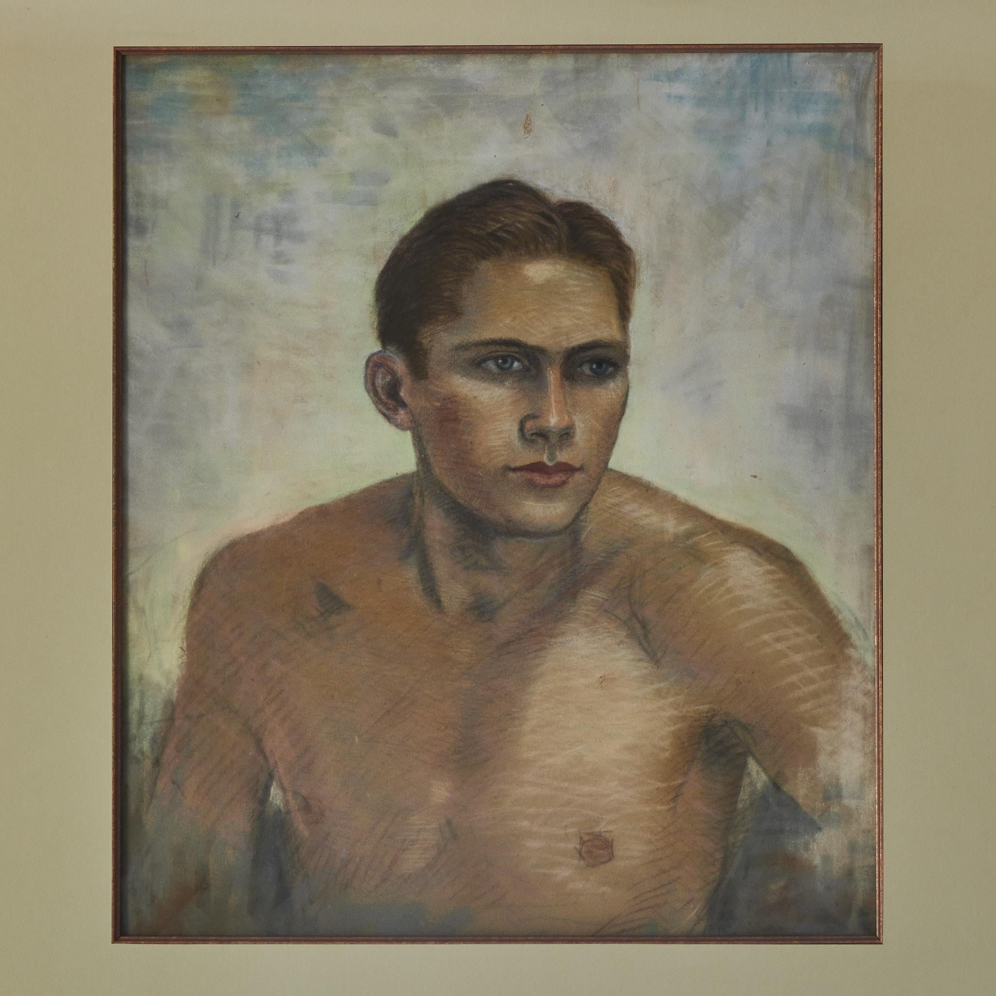 American Gouache Painting of Young Man For Sale