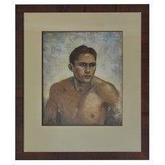 Vintage Gouache Painting of Young Man