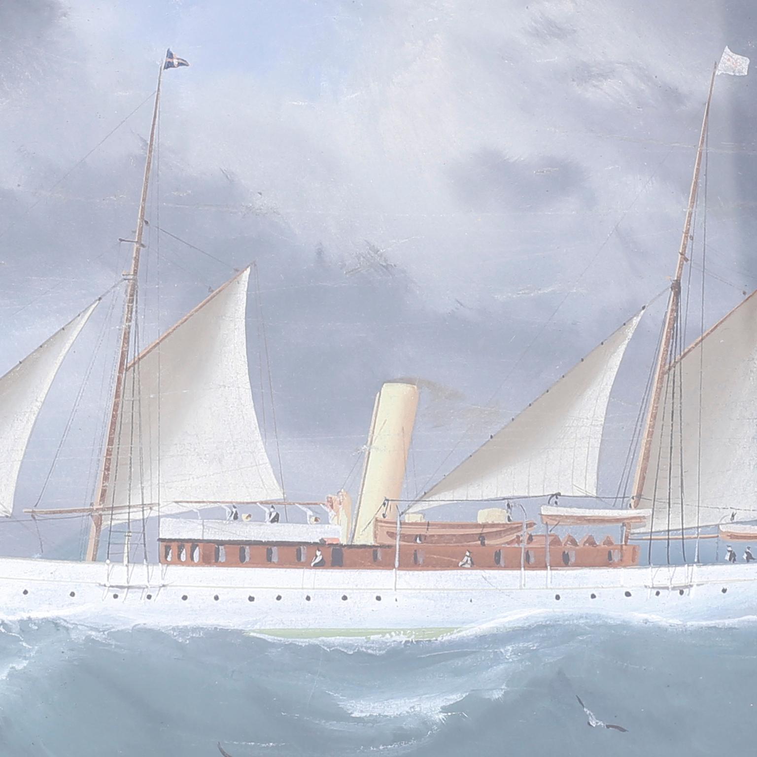 Victorian Gouache Painting on Paper of a Yacht