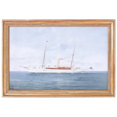 Gouache Painting on Paper of a Yacht