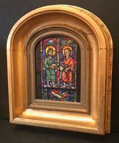 Gouache Sketch Religious Stained Glass Window Design, Giltwood Framed