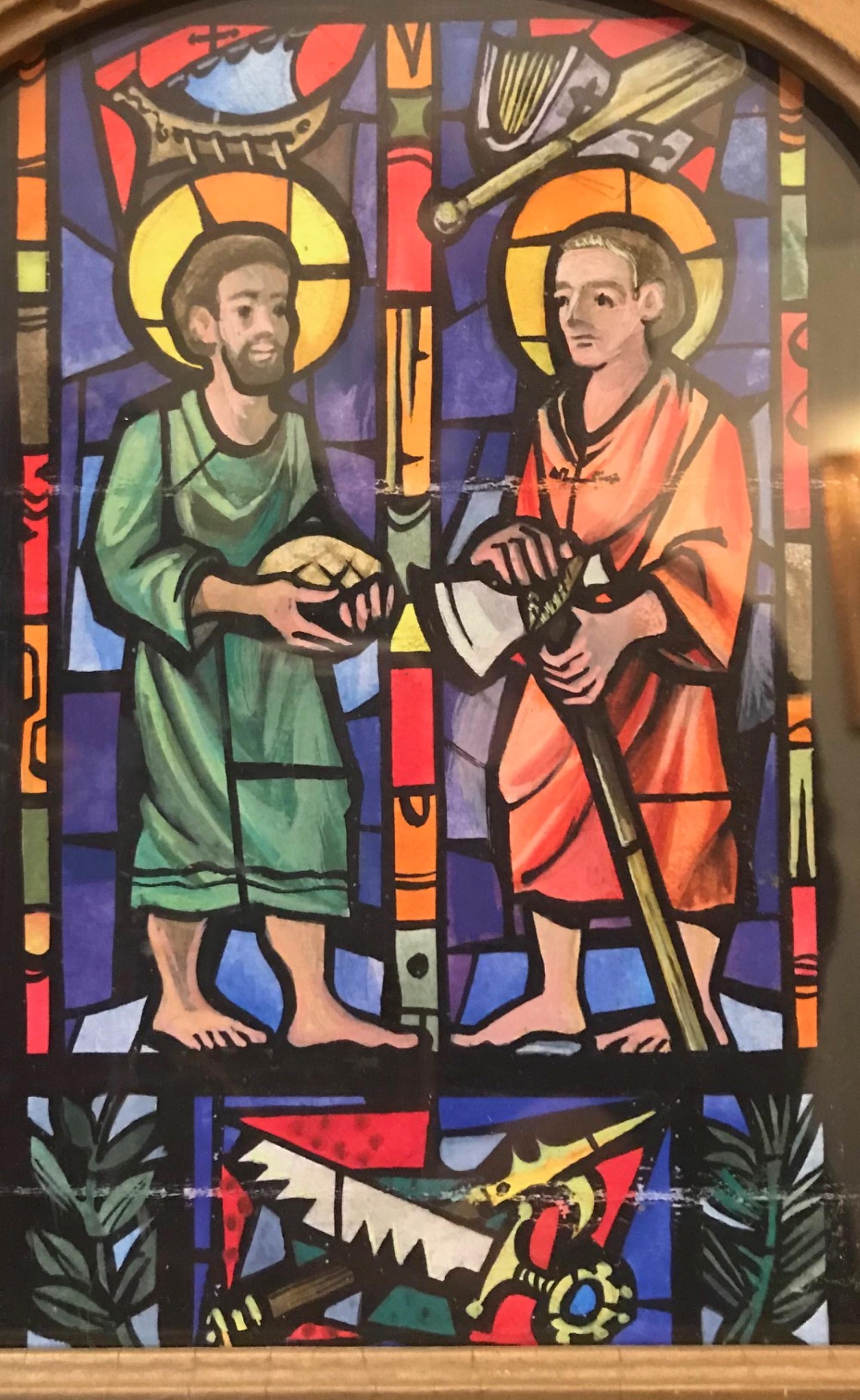 Gouache Sketch Religious Stained Glass Window Design, Giltwood Framed In Good Condition In Vero Beach, FL