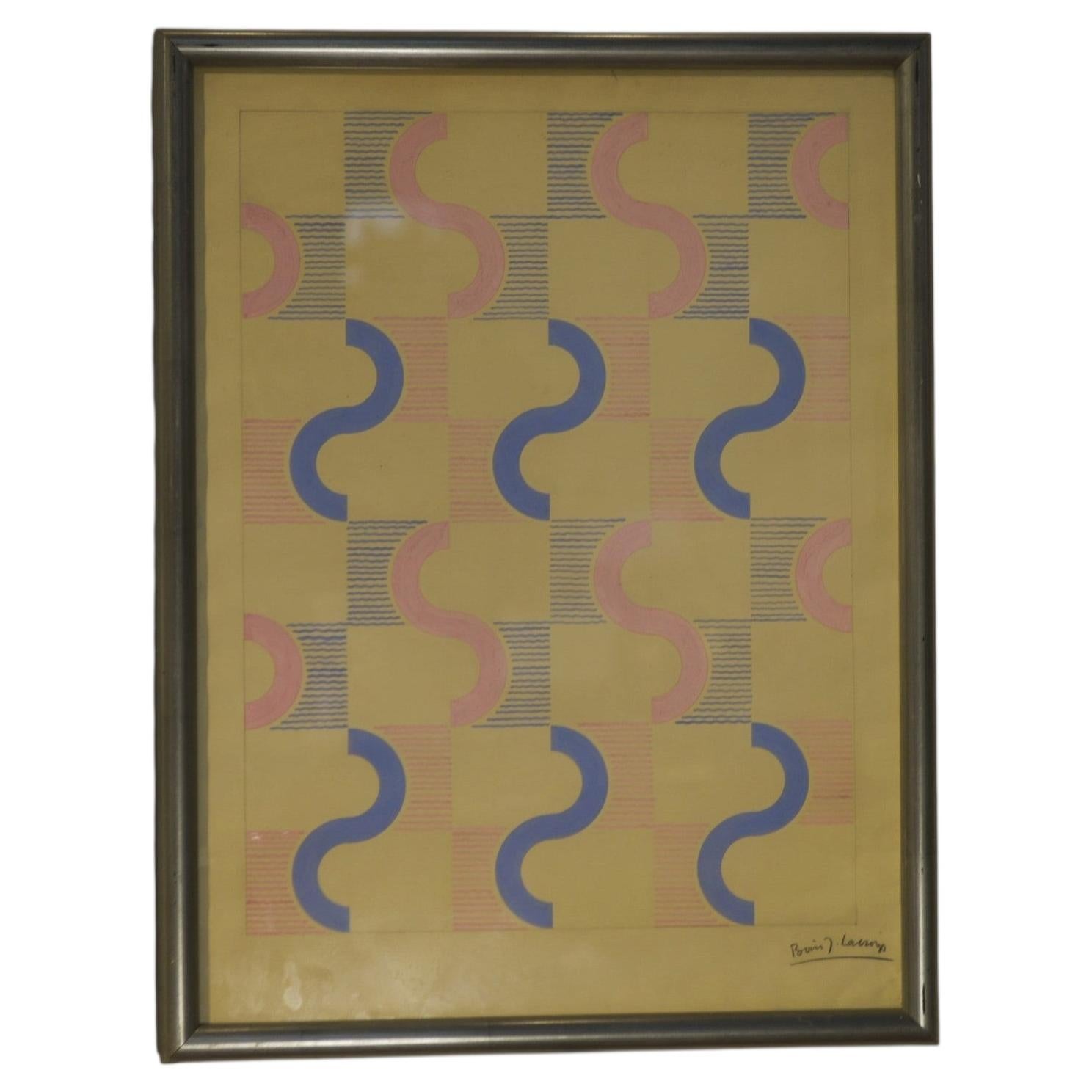 Gouache sur papier œuvre originale unique moderniste par Jean Boris Lacroix 1940