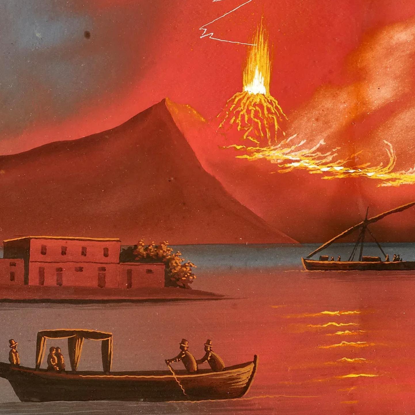 Gouache with Cover White on Wooden Panel, Vesuvius Eruz del 1840, Artist Unknown 1