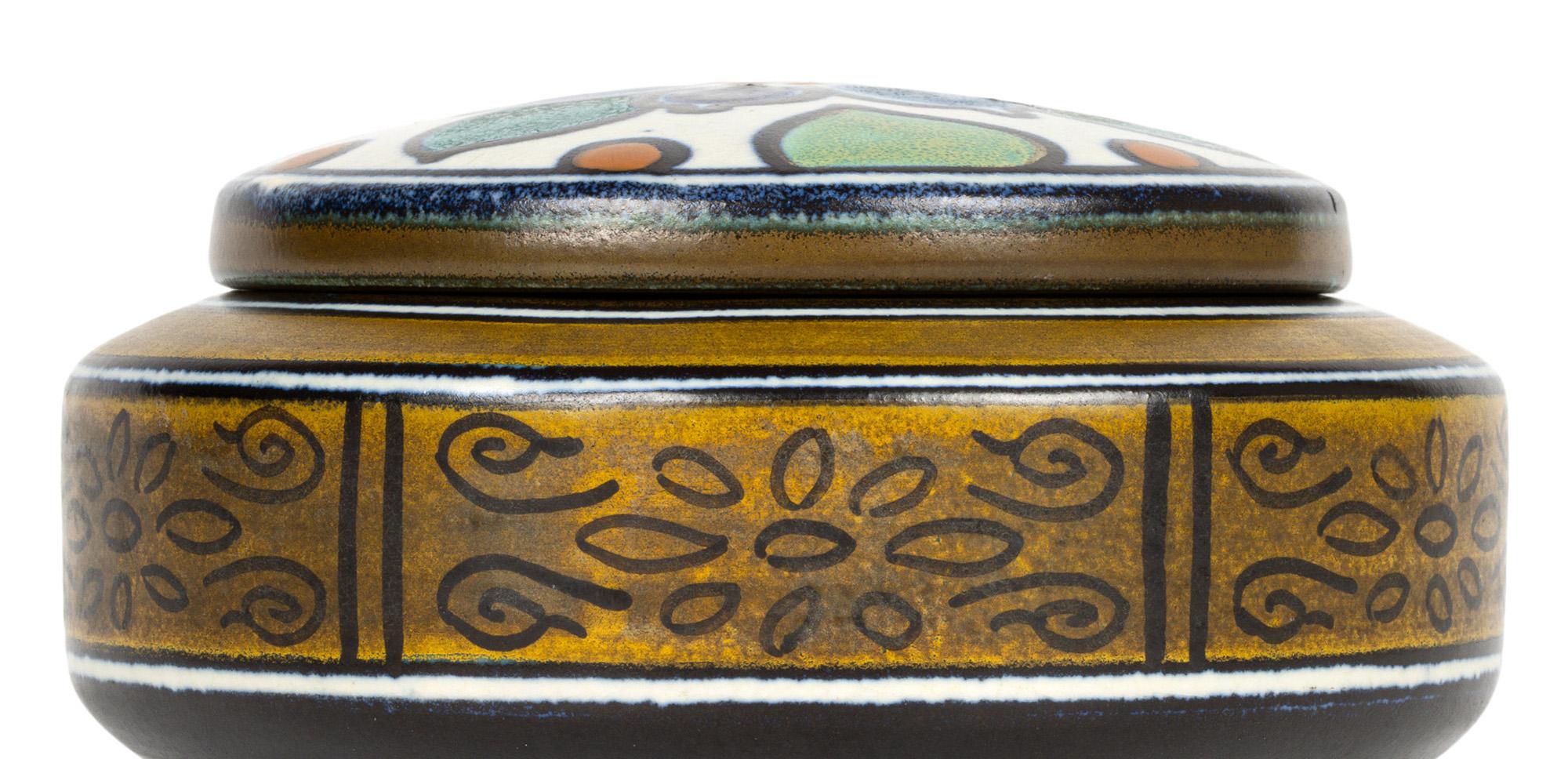 Glazed Gouda Dutch Art Deco Sydney Pattern Painted Lidded Bowl For Sale