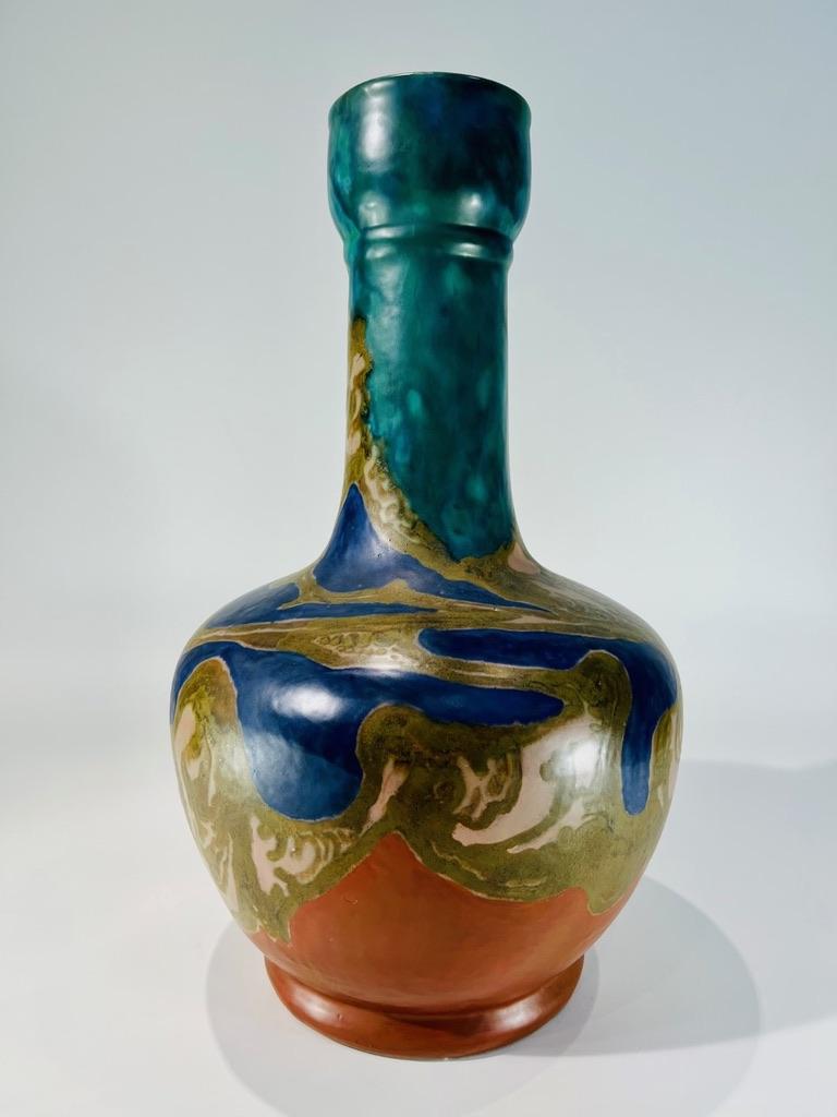 Incredible big GOUDA porcelain dutch multicolor Art Nouveau vase circa 1900 