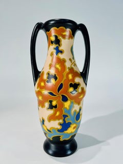 GOUDA jarrón holandés de porcelana Art Nouveau policromada multicolor circa 1900
