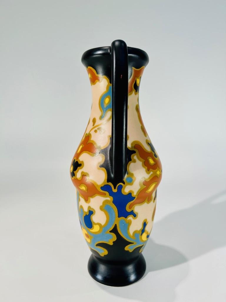 Other GOUDA dutch multicolor polychrome Art Nouveau porcelain vase circa 1900 For Sale