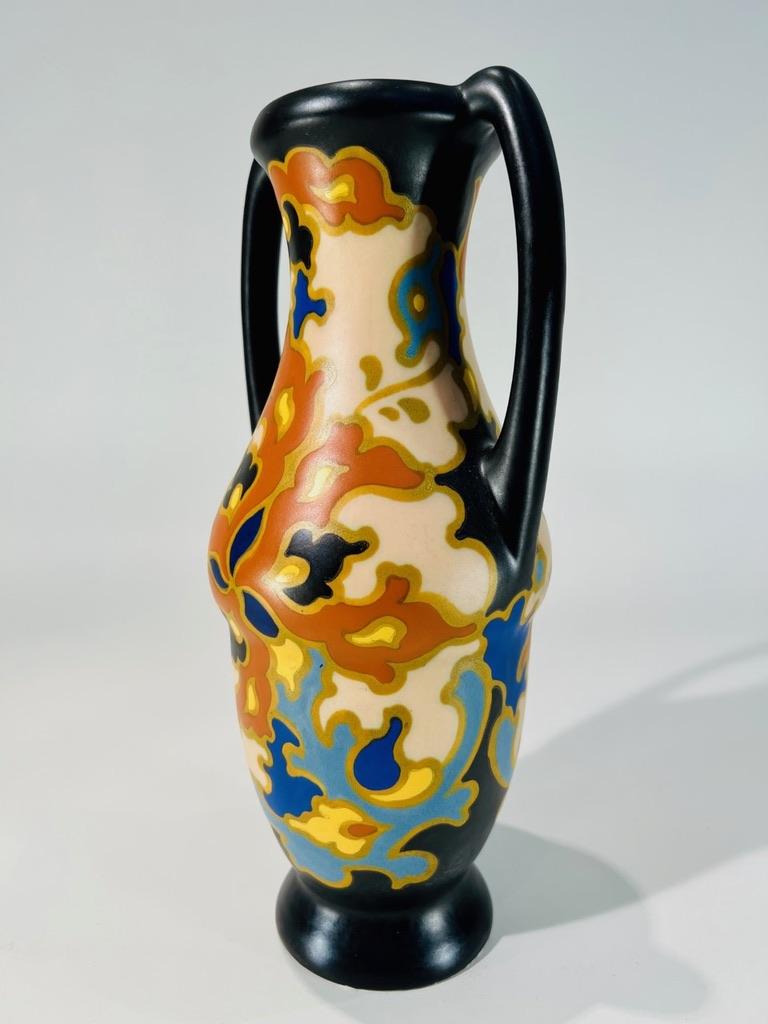 GOUDA holländische mehrfarbige polychrome Porzellanvase im Jugendstil um 1900 (Sonstiges) im Angebot