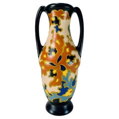 GOUDA dutch multicolor polychrome Art Nouveau porcelain vase circa 1900