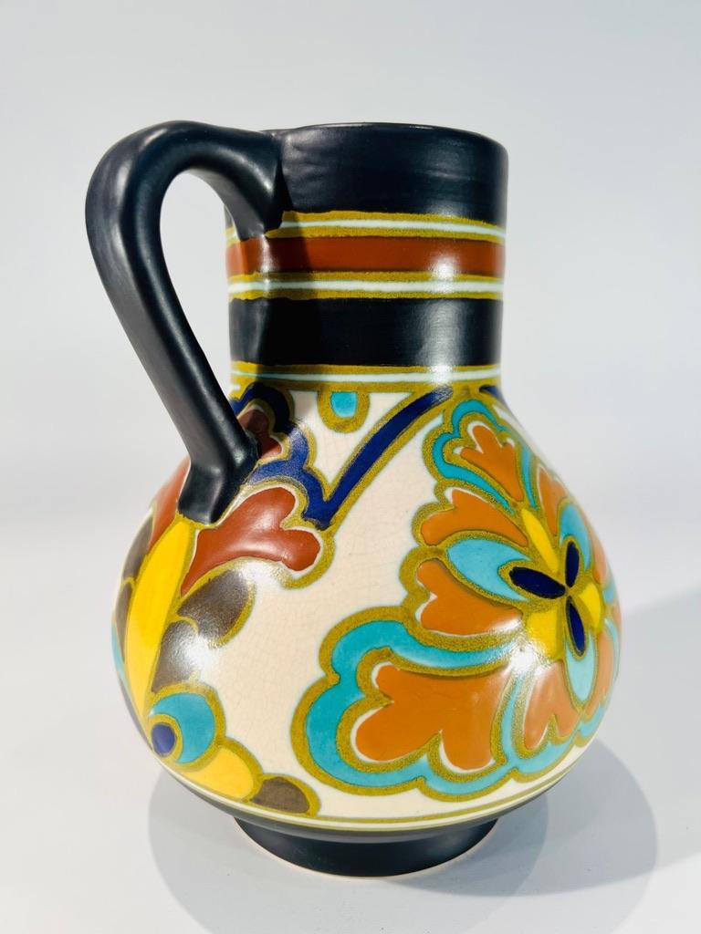 GOUDA holländisches mehrfarbiges polychromes Jugendstil-Porzellan-Wasserset um 1900 im Angebot 4
