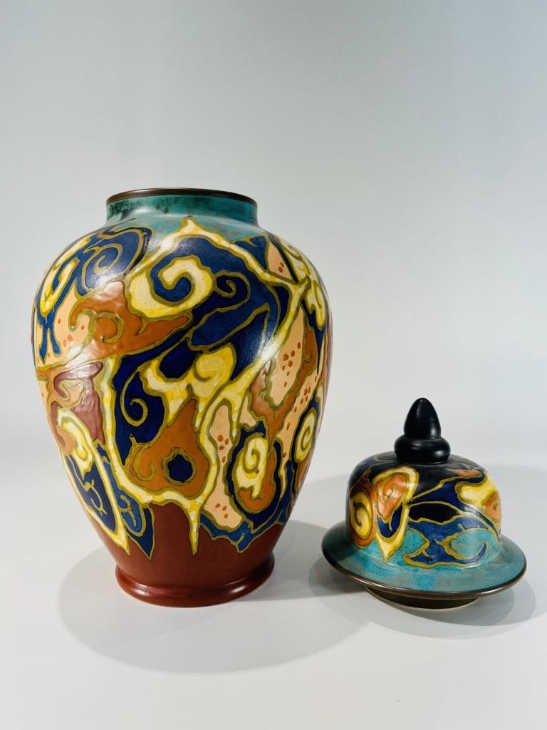 Other Gouda Dutch potiche Art Nouveau in porcelain circa 1900 For Sale