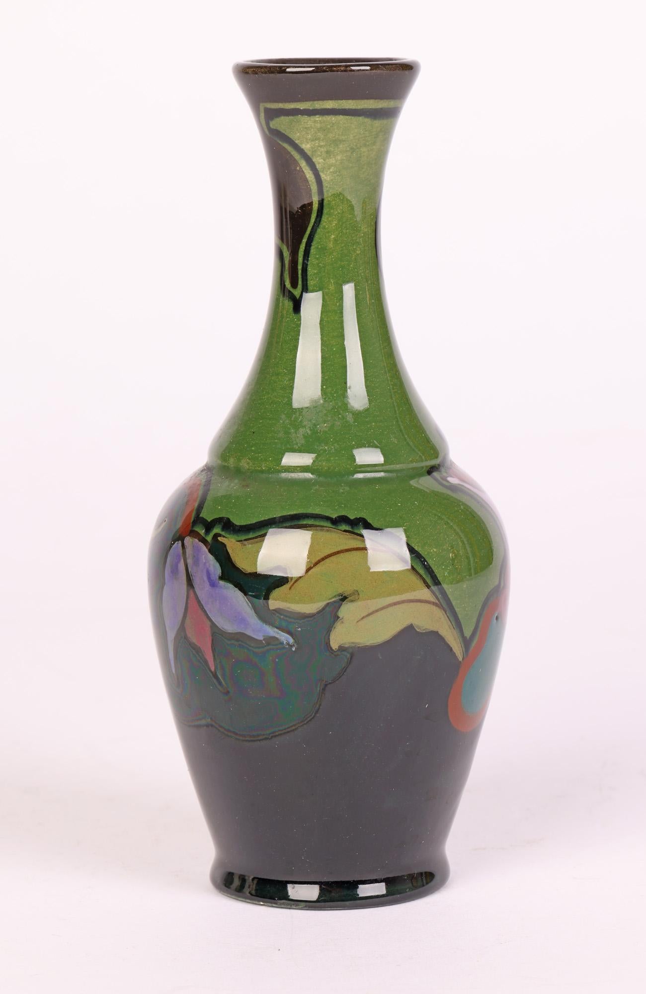 Gouda Dutch Schoonhoven Floral Painted Art Pottery Vase For Sale 4