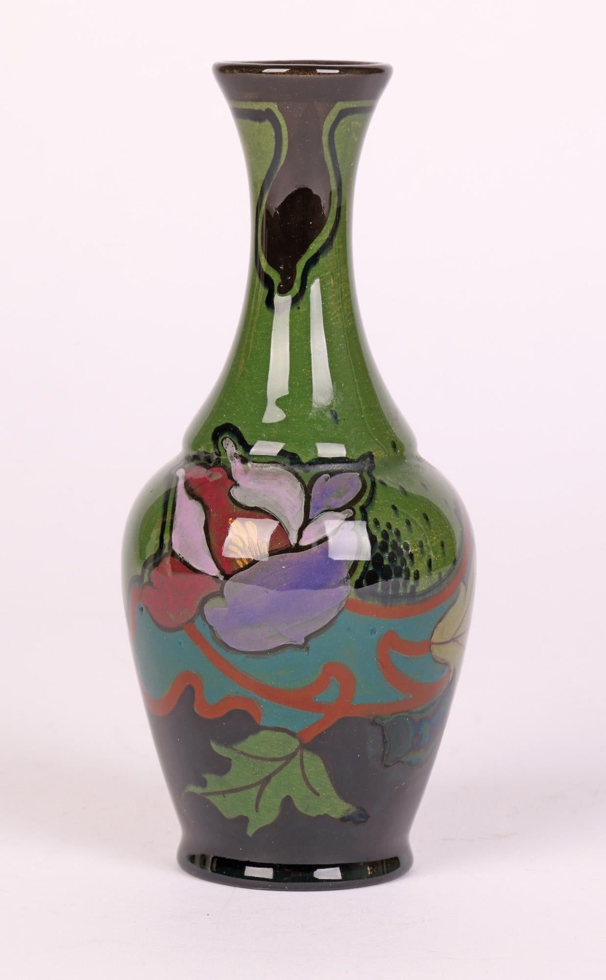 Gouda Dutch Schoonhoven Floral Painted Art Pottery Vase For Sale 6