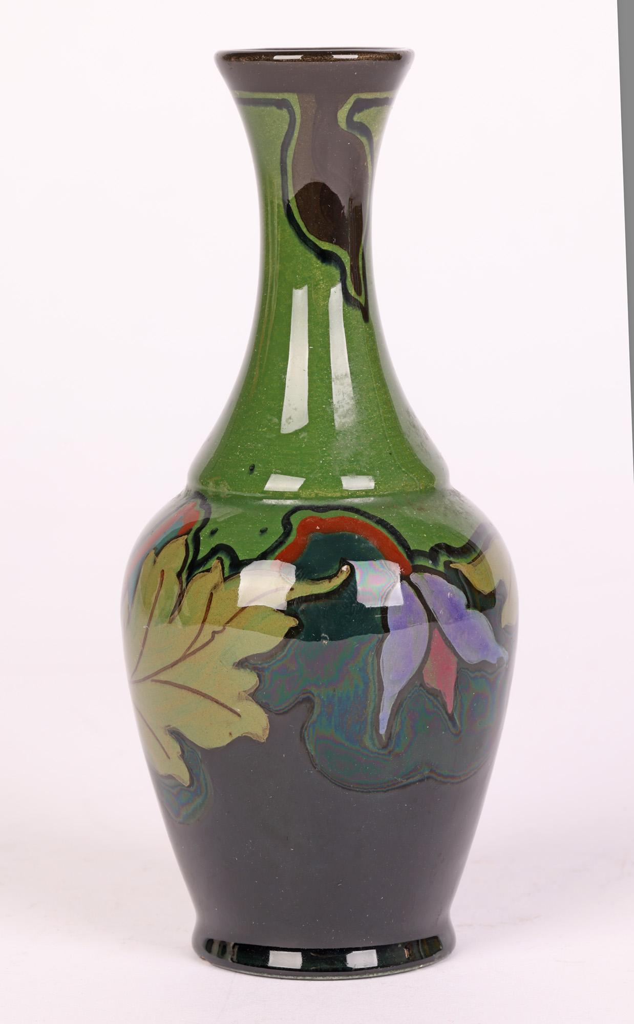 Art Deco Gouda Dutch Schoonhoven Floral Painted Art Pottery Vase For Sale