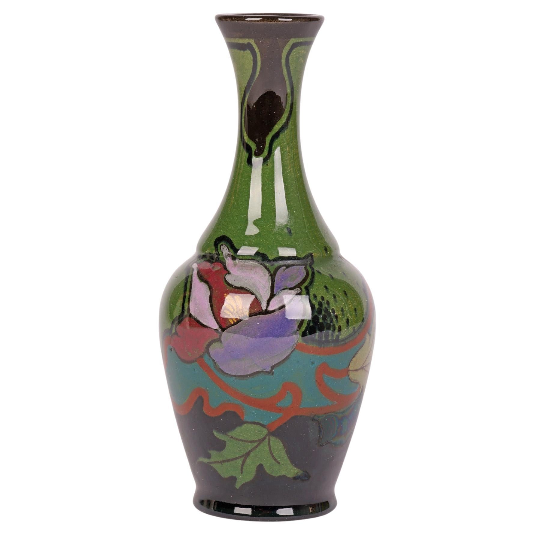 Gouda Dutch Schoonhoven Floral Painted Art Pottery Vase For Sale