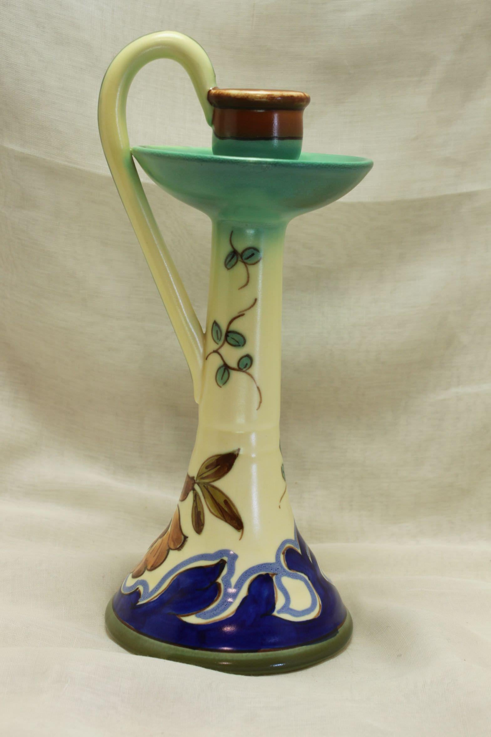 Dutch Gouda Hand Painted Candlestick For Sale