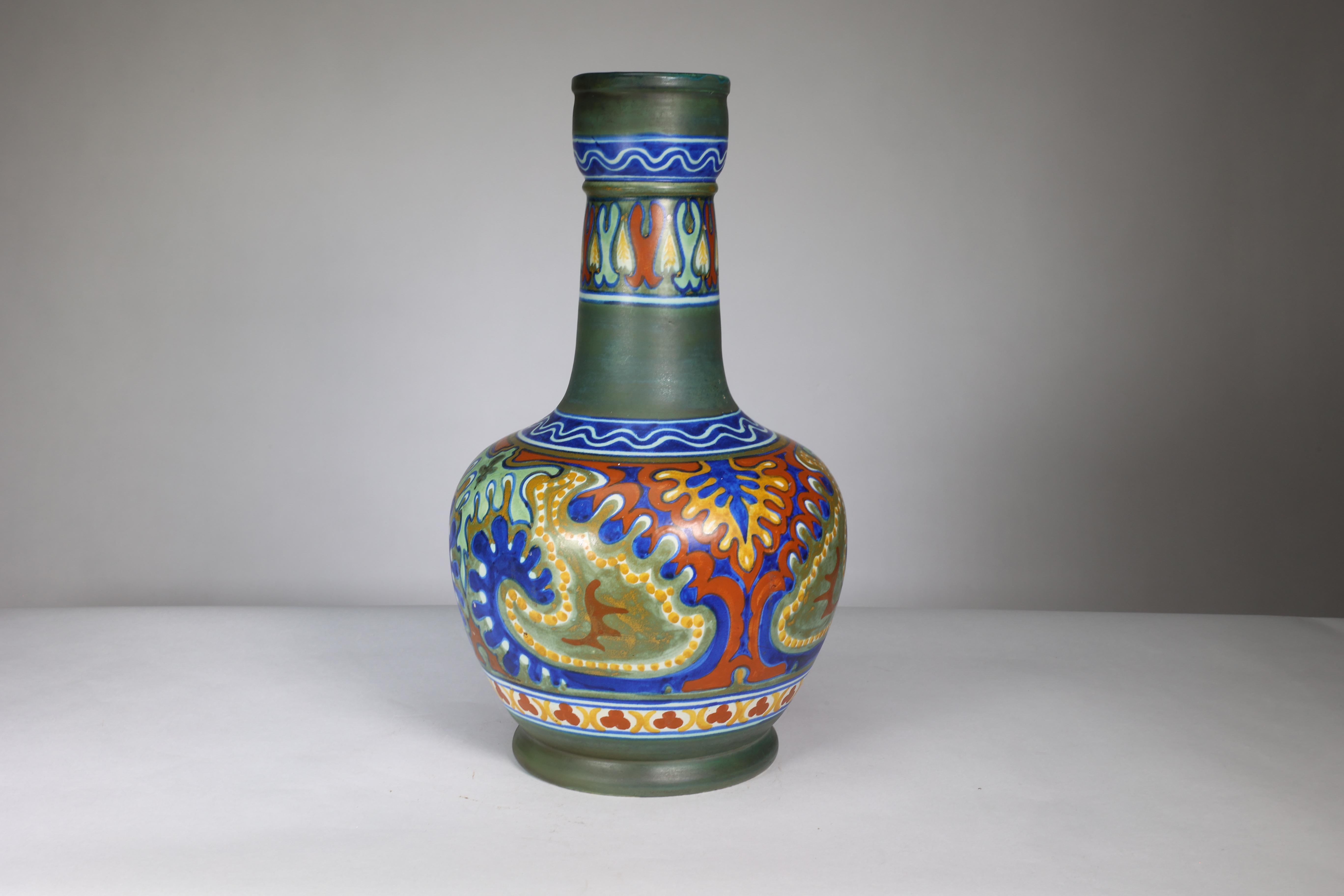Dutch Gouda Holland. Bernardus Römer, engraved R to base. Early & Massive Rhodian vase For Sale