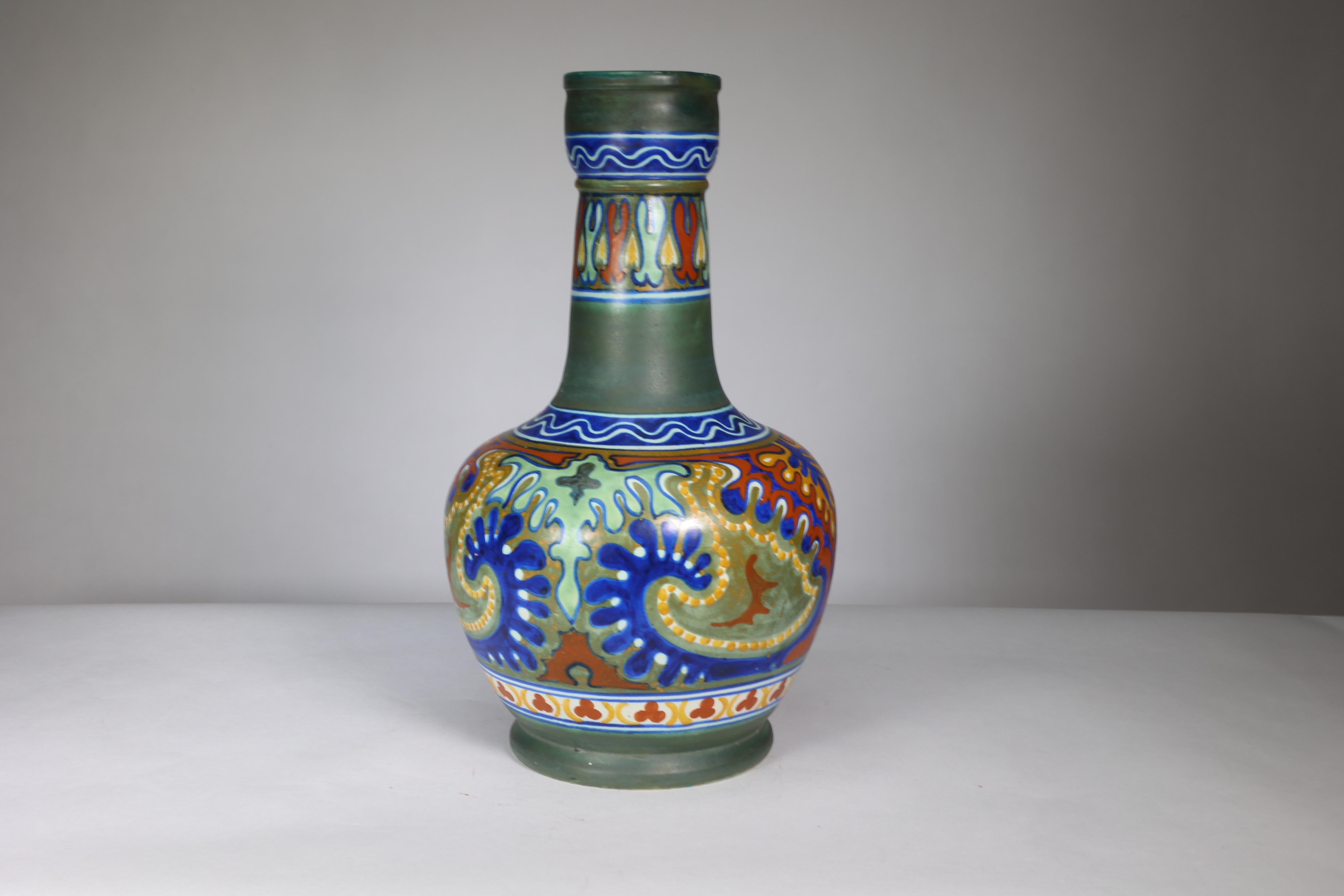 Early 20th Century Gouda Holland. Bernardus Römer, engraved R to base. Early & Massive Rhodian vase For Sale