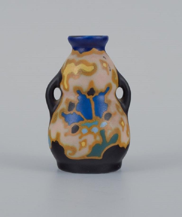 Dutch Gouda, Holland, Art Nouveau Ceramics, Four Miniature Vases and Bowl