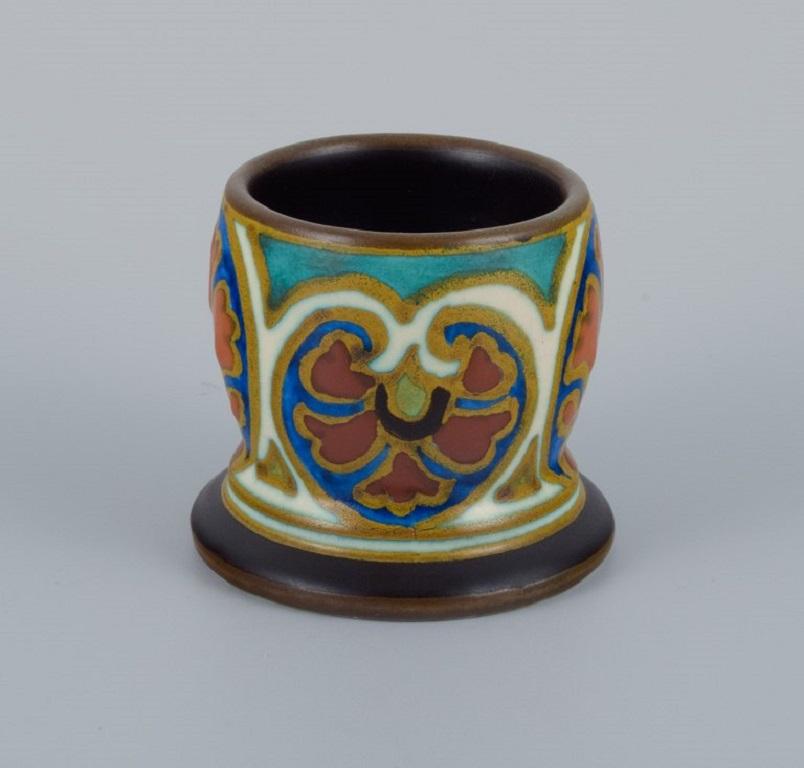 Glazed Gouda, Holland, Art Nouveau Ceramics, Four Miniature Vases and Bowl
