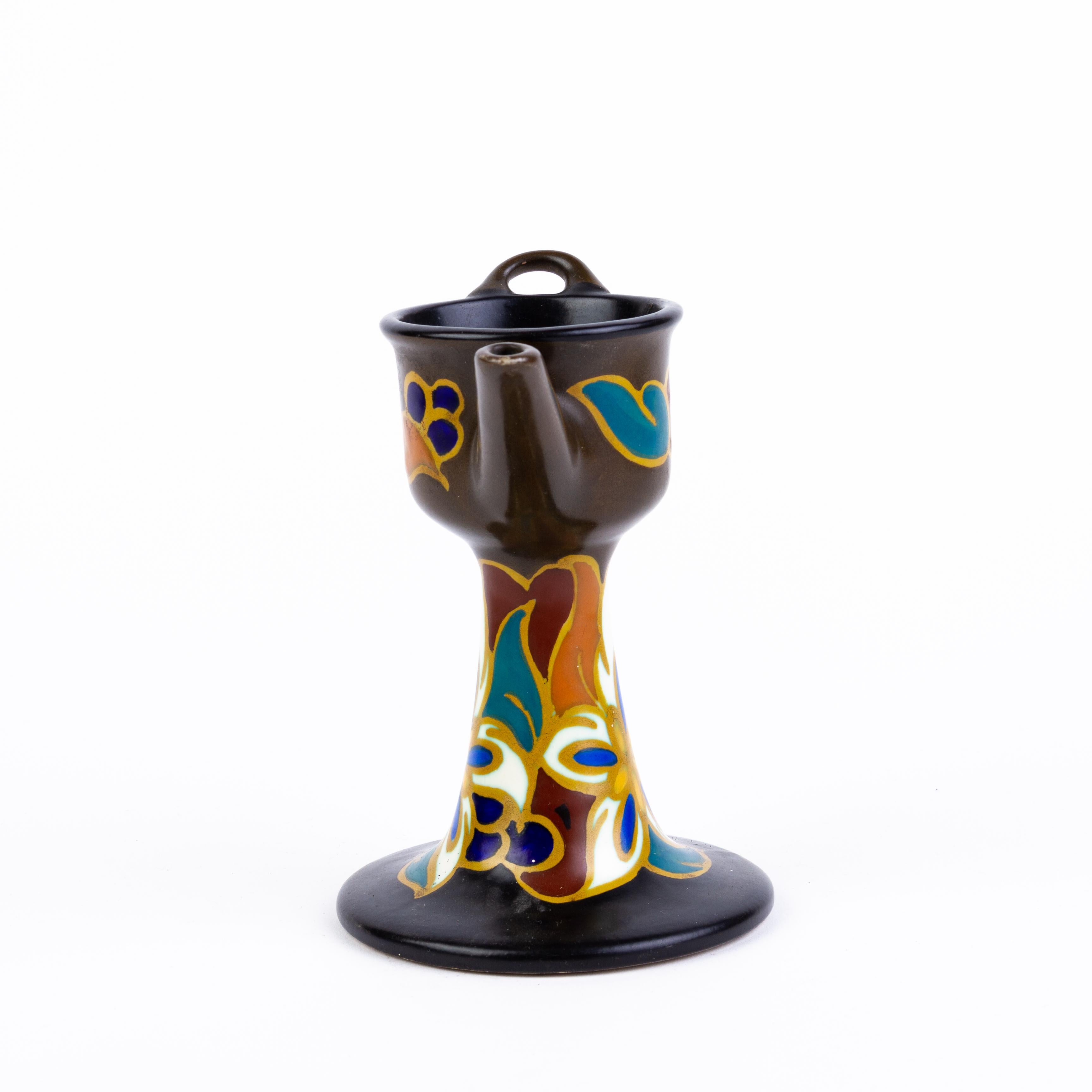 20th Century Gouda Holland Dutch Art Pottery Earthenware Lamp For Sale