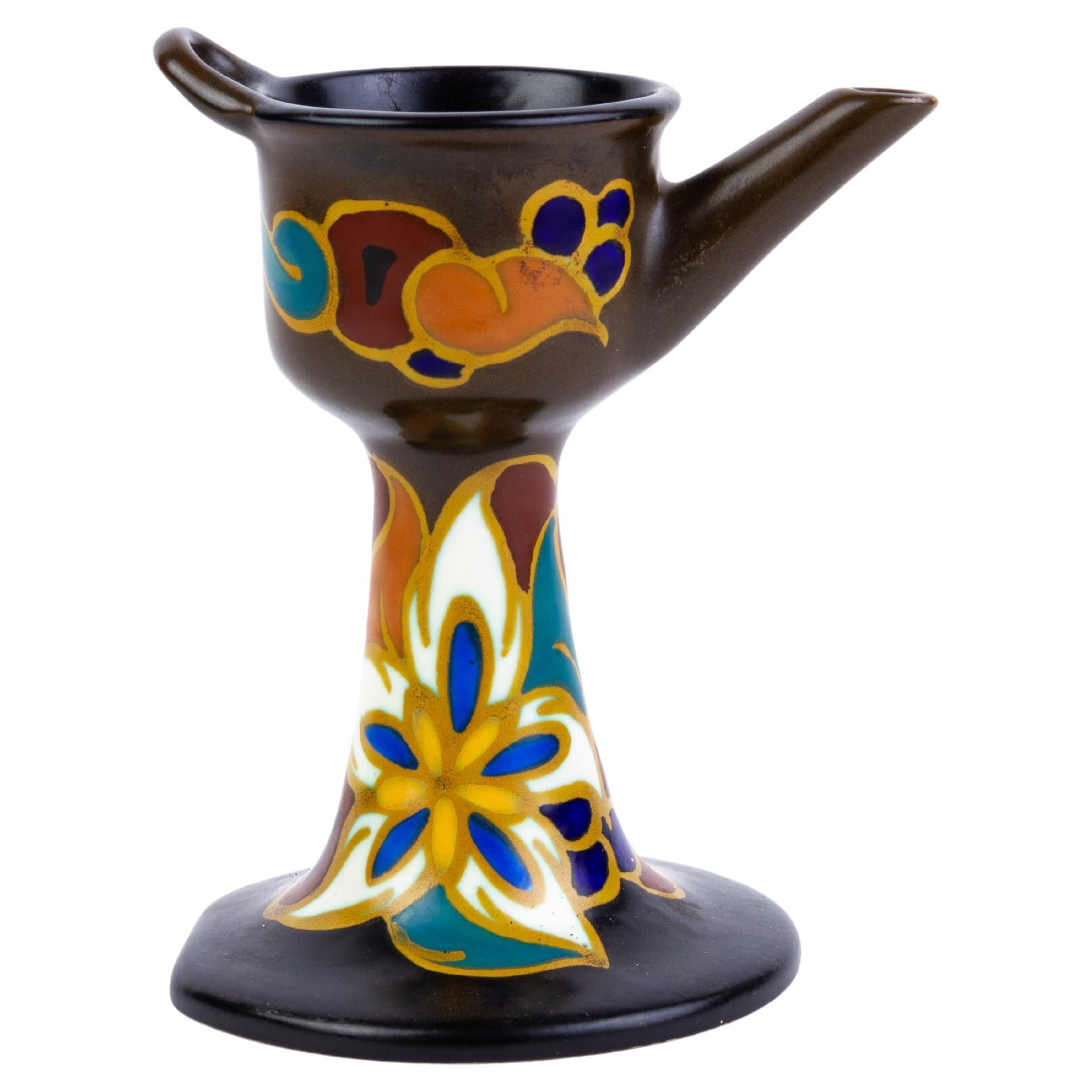 Gouda Holland Dutch Art Pottery Earthenware Lamp For Sale