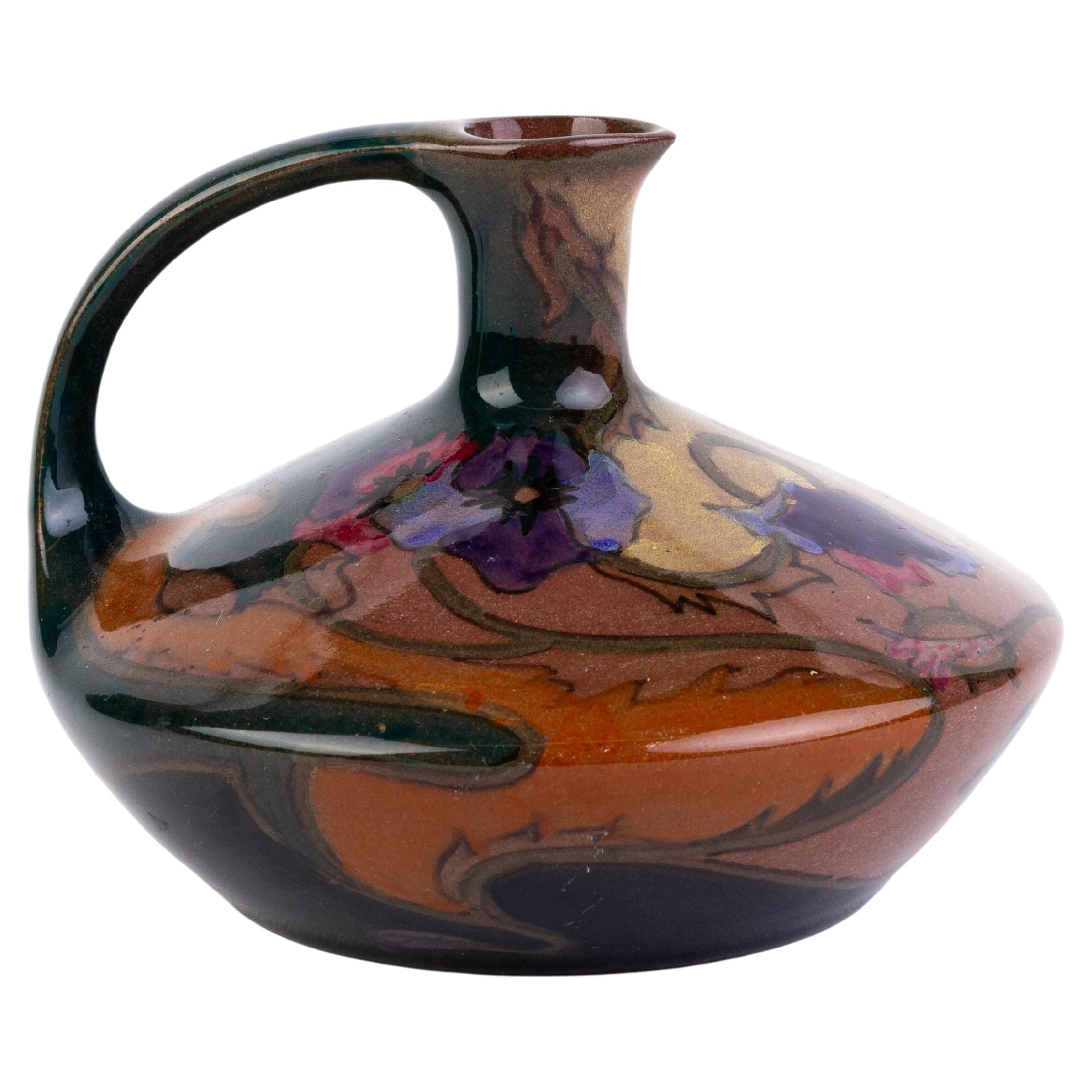 Hartstone Signed Circular Donut Shape Pottery Pitcher Wine Jug For Sale