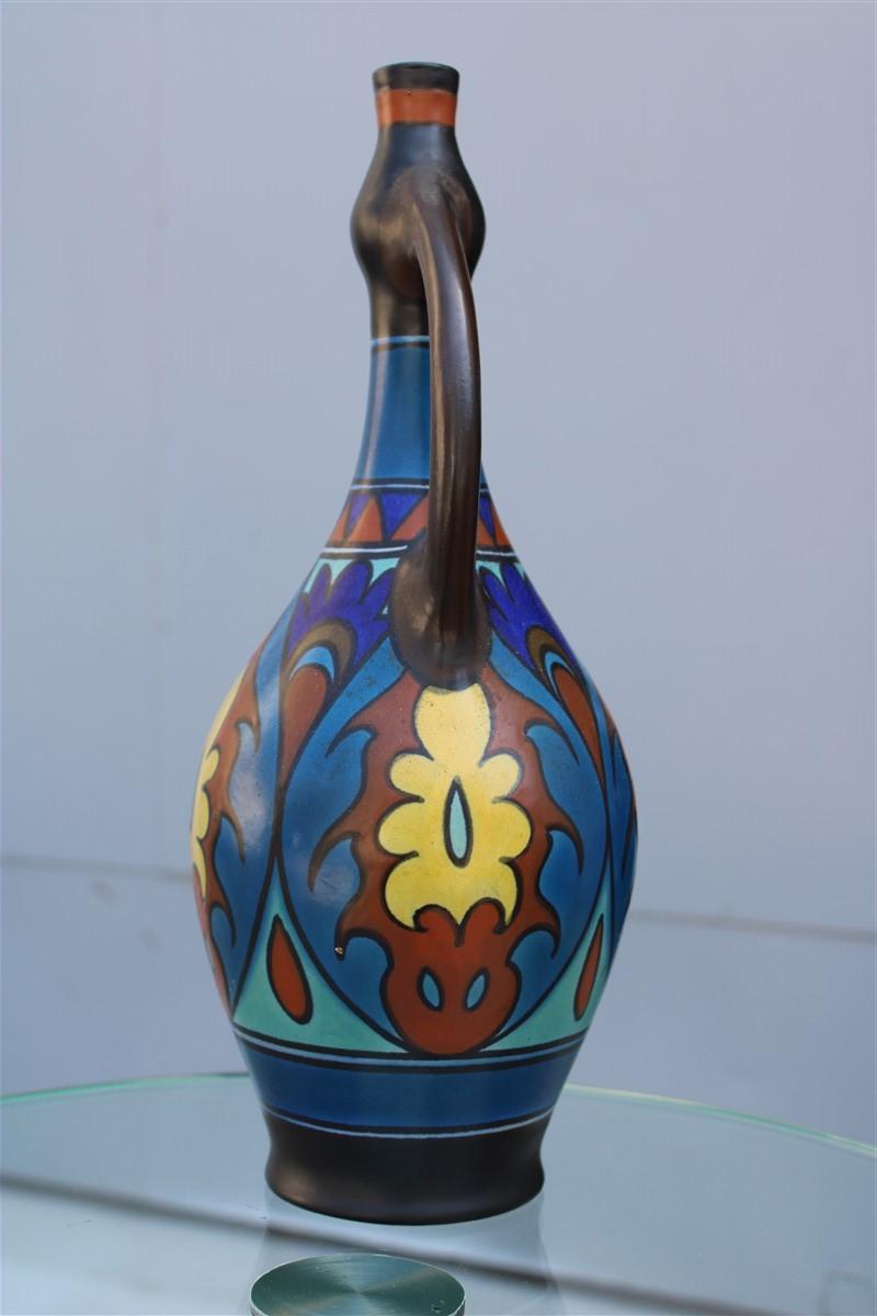 Gouda Holland mid-century pottery vase 1950s multicolor.