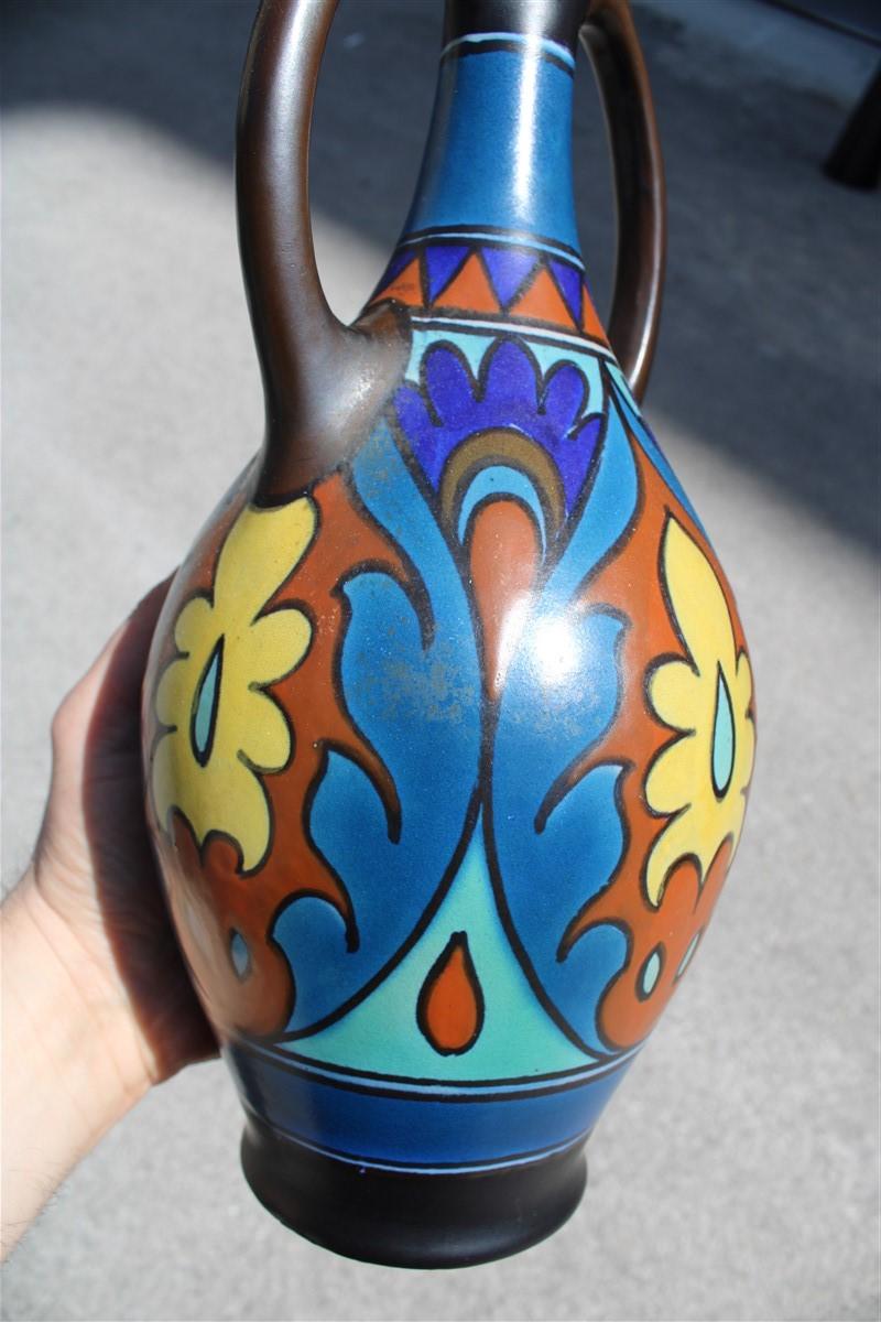 Gouda Holland Mid-Century Pottery Vase 1950s Multicolor In Good Condition For Sale In Palermo, Sicily